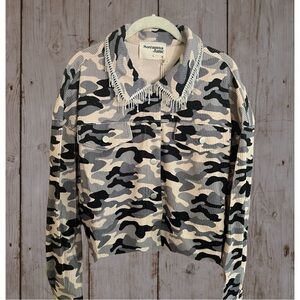 Savanna Jane Bedazzled Camouflage Cropped Jacket in Neutral Camo